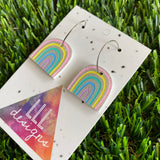 Rainbow Earrings - Glitter Rainbow Hoop Earrings - Adorable Silver Glitter Hand Painted Rainbow Hoop Earrings - In the Pastel Colour Way.