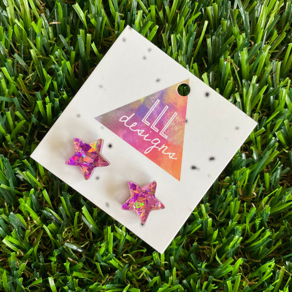 Star Stud Earrings - Pink and Purple Holographic Glitz Star Stud Earrings - The Perfect little Pop of colour to brighten your day!