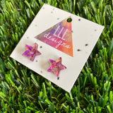 Star Stud Earrings - Pink and Purple Holographic Glitz Star Stud Earrings - The Perfect little Pop of colour to brighten your day!