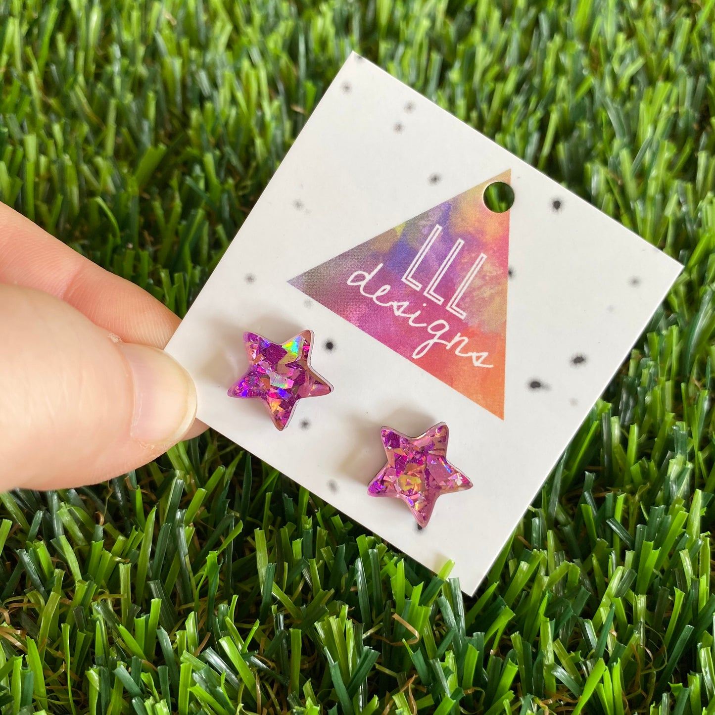 Star Stud Earrings - Pink and Purple Holographic Glitz Star Stud Earrings - The Perfect little Pop of colour to brighten your day!
