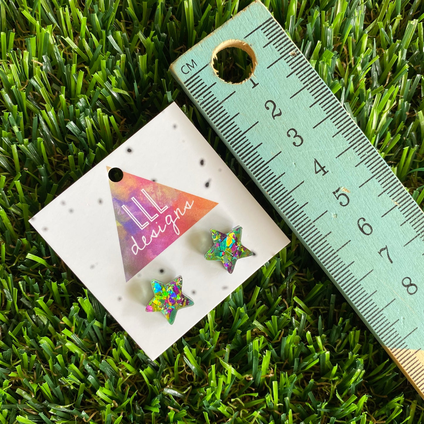 Star Stud Earrings - Green and Purple Holographic Glitz Star Stud Earrings - The Perfect little Pop of colour to brighten your day!