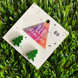 Christmas Tree Earrings - Glitter Green Christmas Tree Stud Earrings.