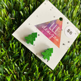 Christmas Tree Earrings - Glitter Green Christmas Tree Stud Earrings.