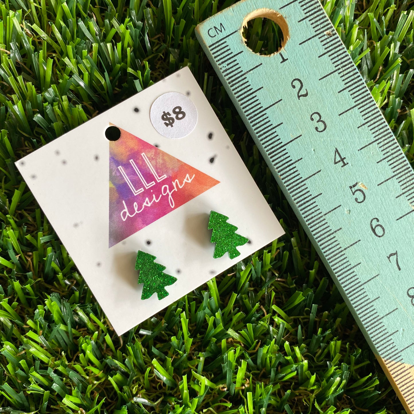 Christmas Tree Earrings - Glitter Green Christmas Tree Stud Earrings.