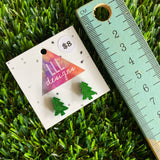 Christmas Tree Earrings - Glitter Green Christmas Tree Stud Earrings.