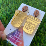 Coffee Earrings - Resting Coffee Face Earrings - Statement Take Away Coffee Cup Dangle Earrings Featuring Copper Glitter Coffee Bean Tops to make them POP!