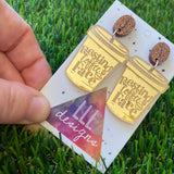 Coffee Earrings - Resting Coffee Face Earrings - Statement Take Away Coffee Cup Dangle Earrings Featuring Copper Glitter Coffee Bean Tops to make them POP!