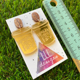 Coffee Earrings - Resting Coffee Face Earrings - Statement Take Away Coffee Cup Dangle Earrings Featuring Copper Glitter Coffee Bean Tops to make them POP!