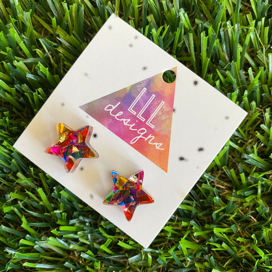 Rainbow Metallic Glitz Star Stud Earrings!
