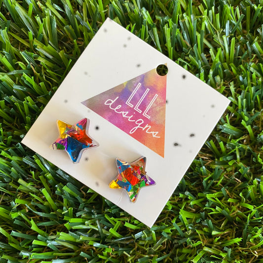 Rainbow Metallic Glitz Star Stud Earrings!