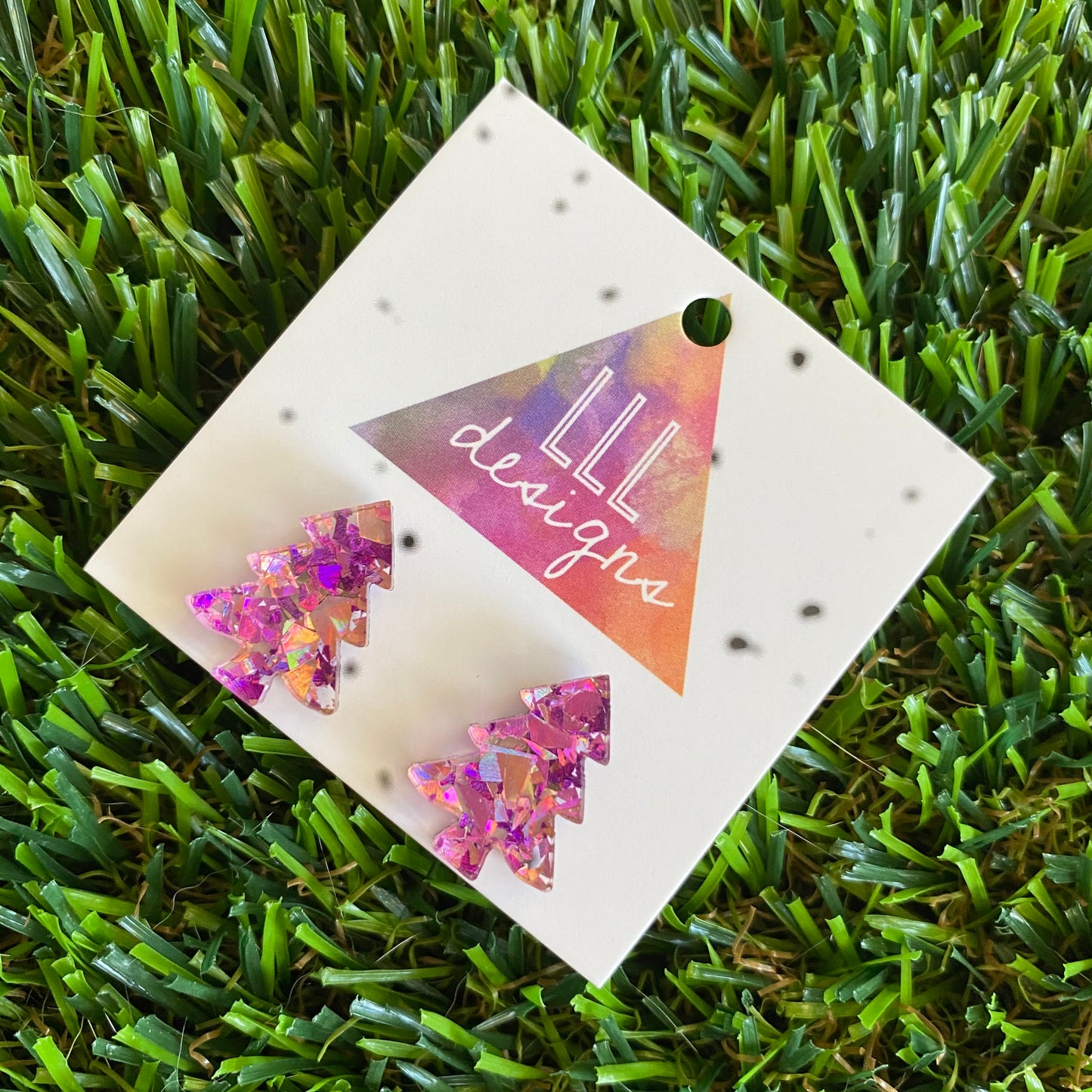 Pink and Purple Metallic Glitz Christmas Tree Statement Stud Earrings (Lge)