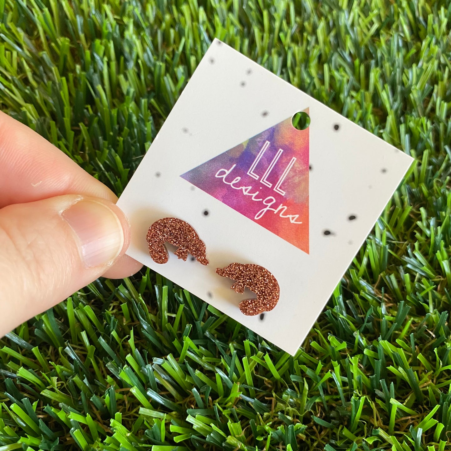 Platypus Stud Earrings - Glitter Copper Acrylic Australian Platypus Stud Earrings.