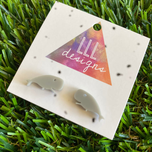 Whale Earrings - Happy Grey Acrylic Whale Stud Earrings. (V2)