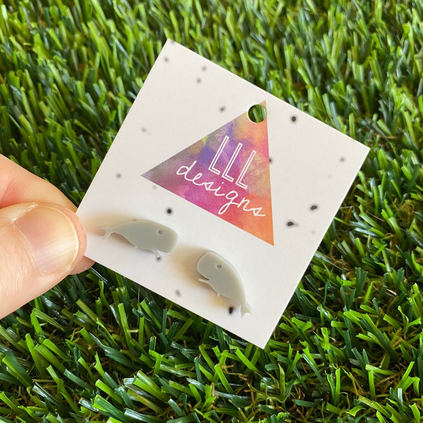 Whale Earrings - Happy Grey Acrylic Whale Stud Earrings. (V2)