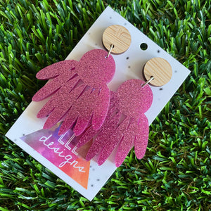 Glitter Dream-catcher Dangle Earrings. (dark pink)