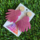 Glitter Dream-catcher Dangle Earrings. (dark pink)
