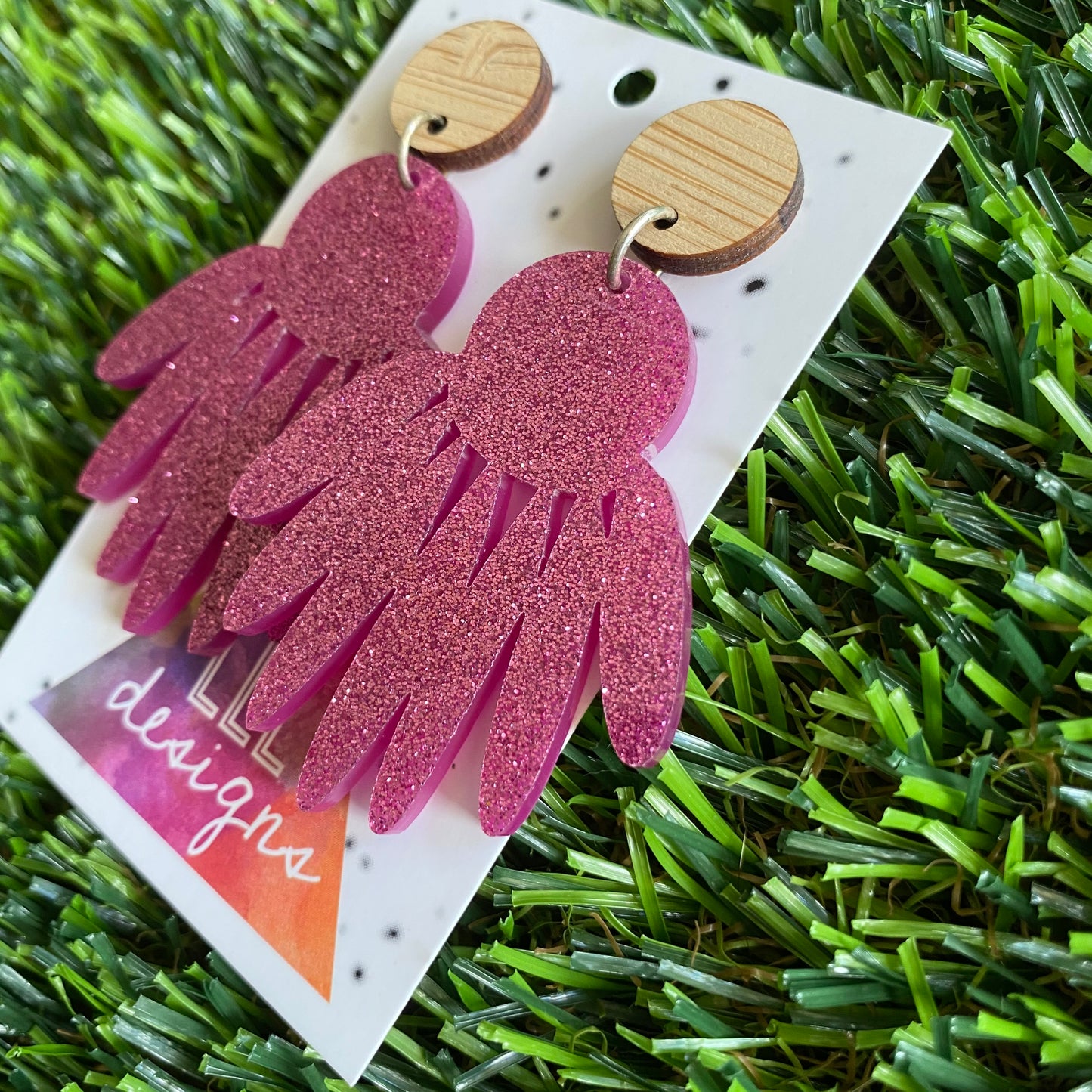 Glitter Dream-catcher Dangle Earrings. (dark pink)