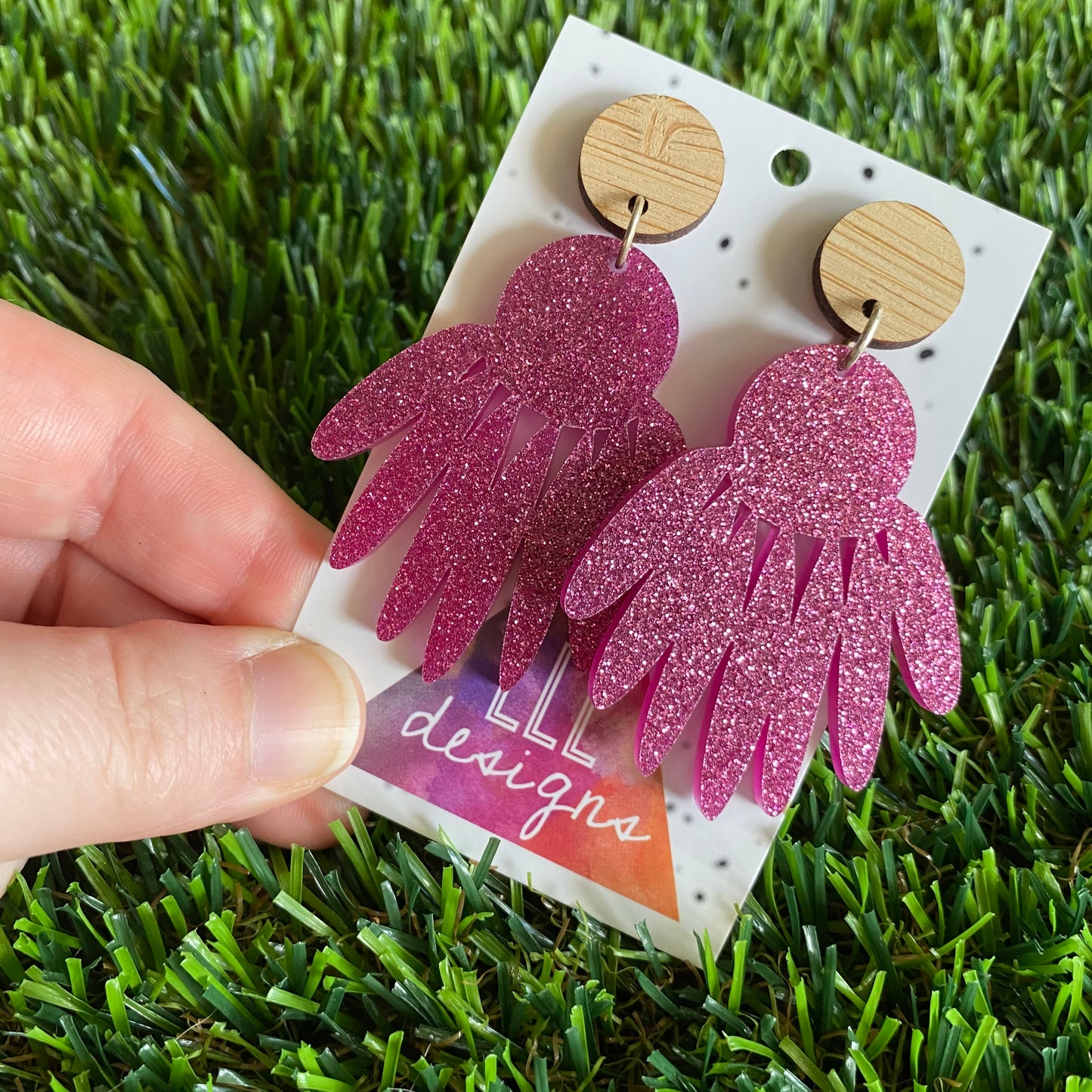Glitter Dream-catcher Dangle Earrings. (dark pink)