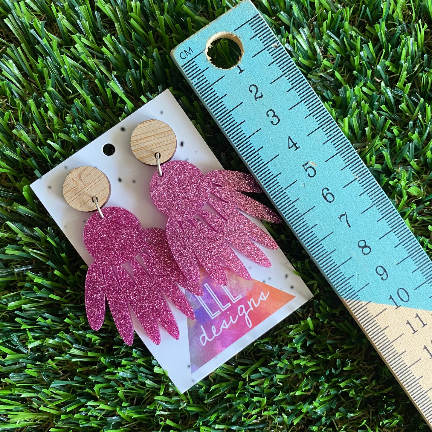 Glitter Dream-catcher Dangle Earrings. (dark pink)