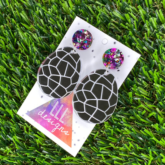 Easter Egg Dangle Earrings - Silver Mirror Easter Egg Earrings with Metallic Rainbow Top to make them POP!