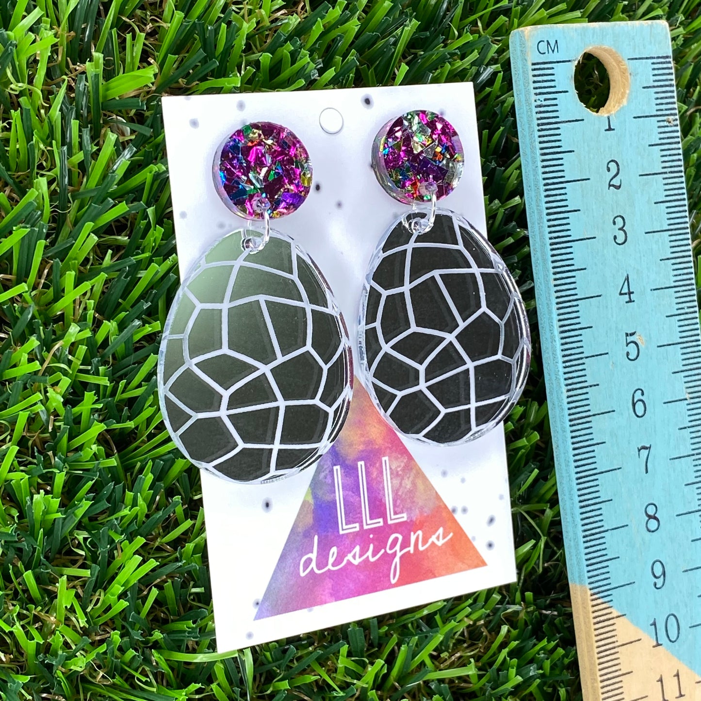 Easter Egg Dangle Earrings - Silver Mirror Easter Egg Earrings with Metallic Rainbow Top to make them POP!