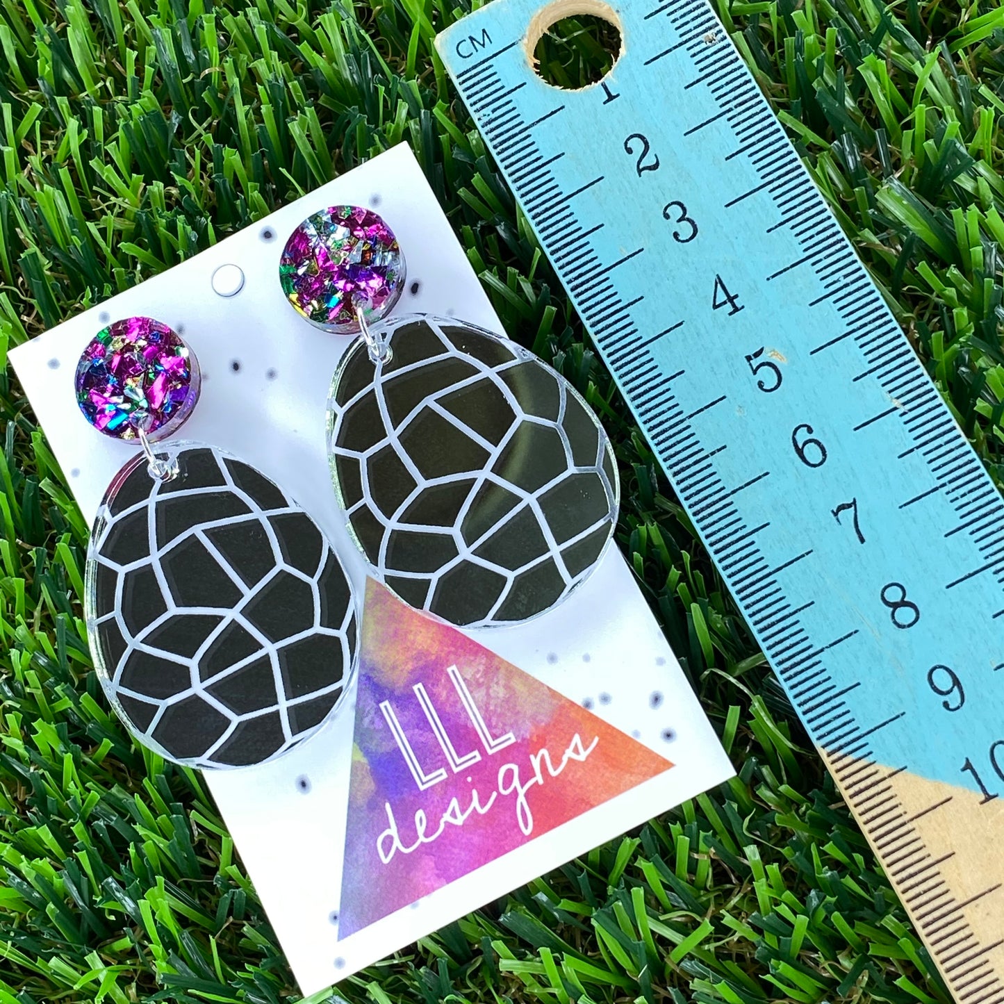 Easter Egg Dangle Earrings - Silver Mirror Easter Egg Earrings with Metallic Rainbow Top to make them POP!