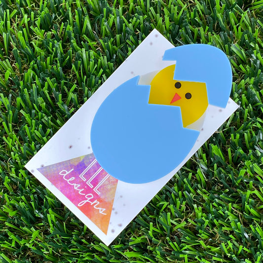 Easter Egg with Chick Pop-Up Brooch - Matte Pastel Blue