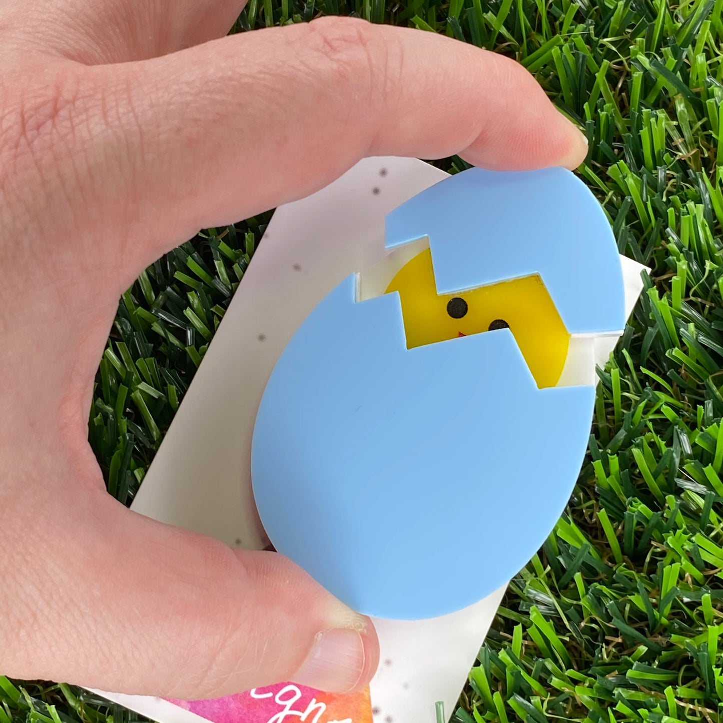 Easter Egg with Chick Pop-Up Brooch - Matte Pastel Blue