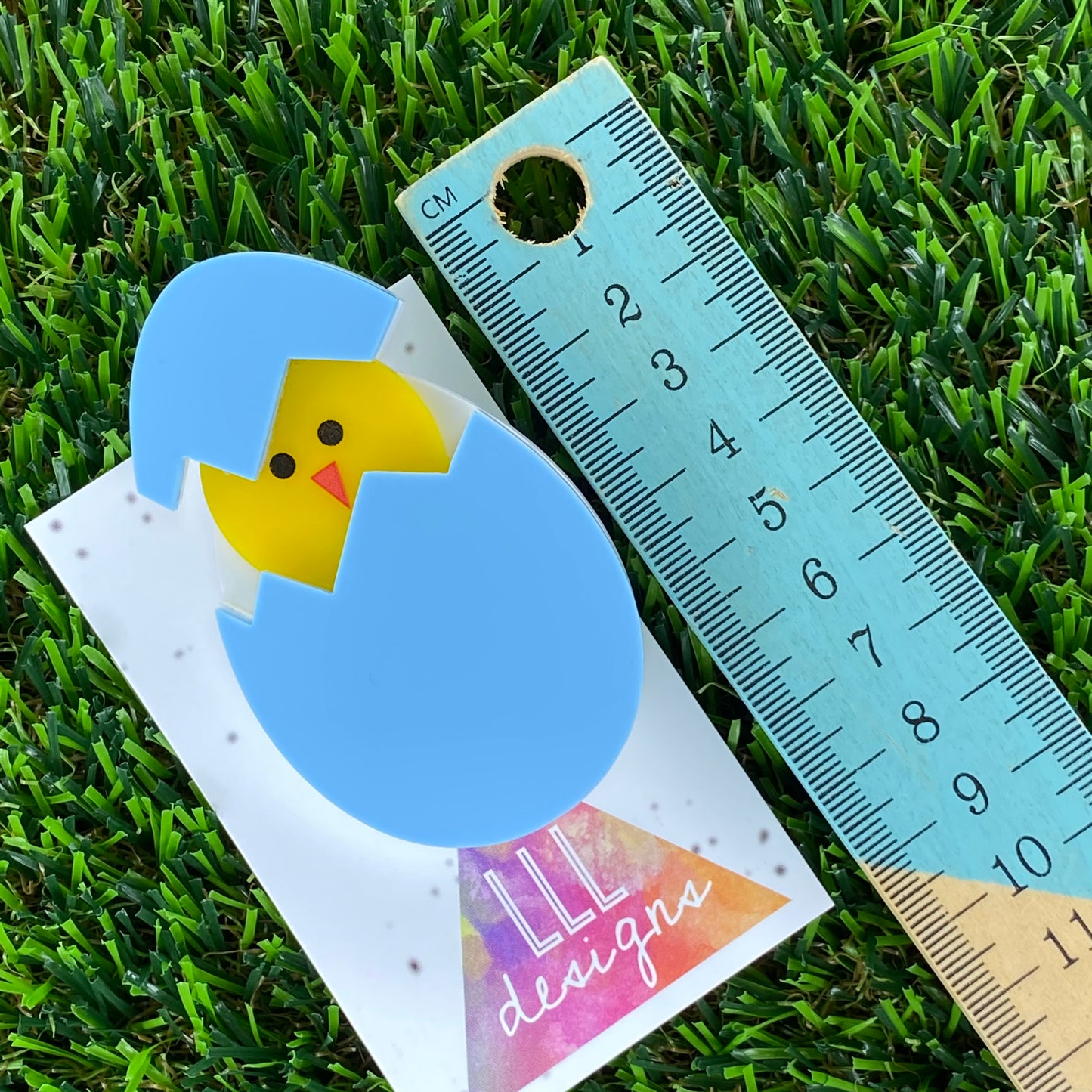 Easter Egg with Chick Pop-Up Brooch - Matte Pastel Blue