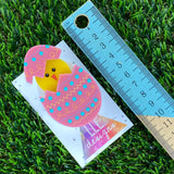 Easter Egg with Chick Pop-Up Brooch - Pink, Detailed Hand Painted Patterned Easter Egg.