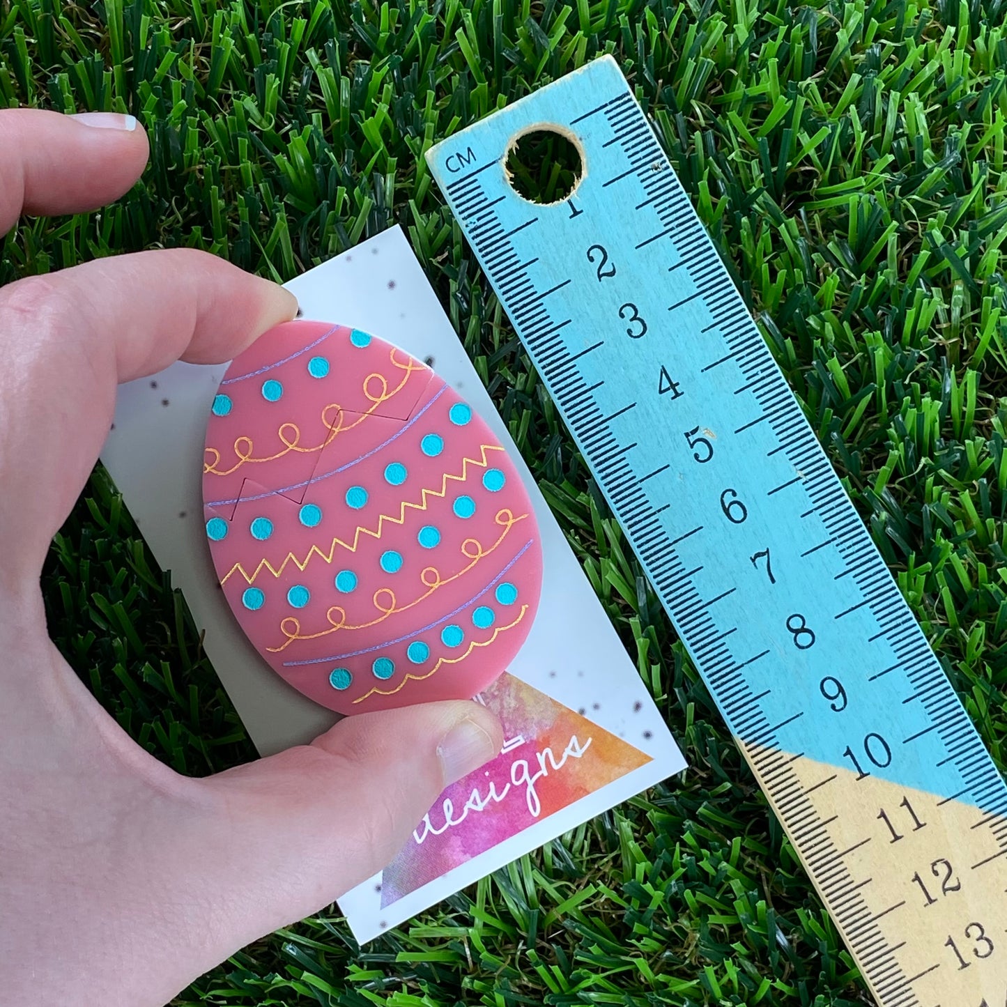 Easter Egg with Chick Pop-Up Brooch - Pink, Detailed Hand Painted Patterned Easter Egg.