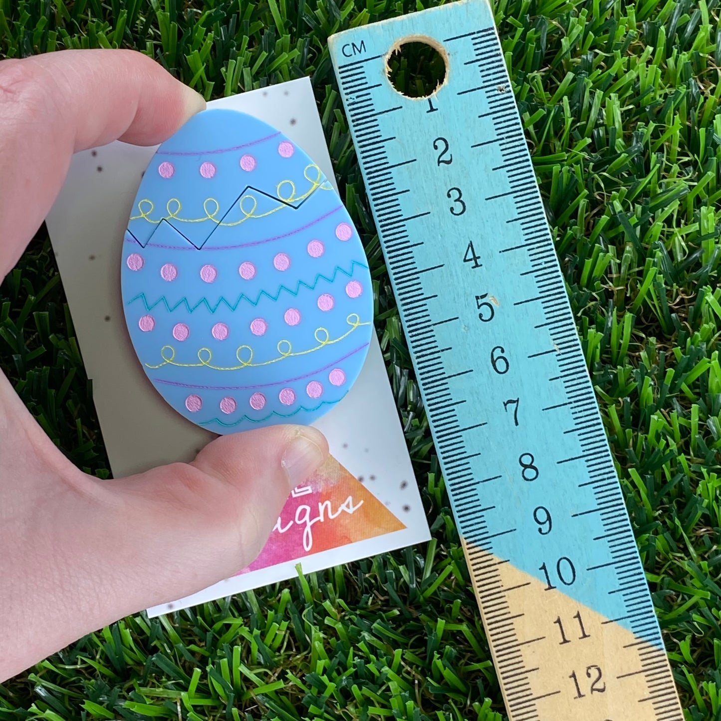 Easter Egg with Chick Pop-Up Brooch - Hand Painted Detailed Patterned Matte Pastel Blue