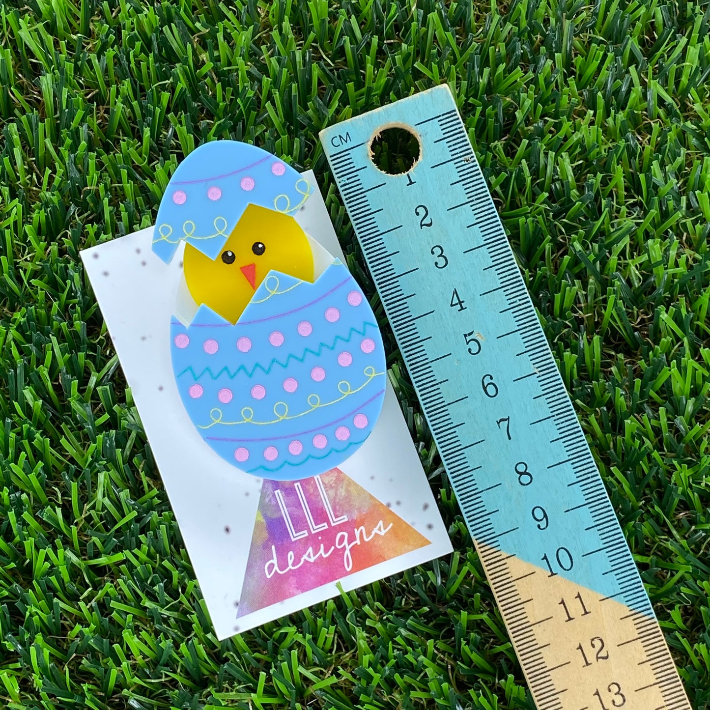 Easter Egg with Chick Pop-Up Brooch - Hand Painted Detailed Patterned Matte Pastel Blue
