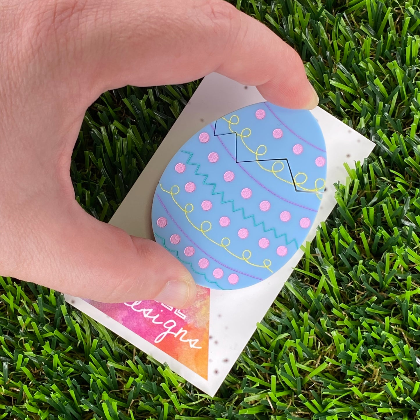 Easter Egg with Chick Pop-Up Brooch - Hand Painted Detailed Patterned Matte Pastel Blue