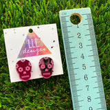 Sugar Skull Stud Earrings - Pink Mirror Sugar Skull Stud Earrings.