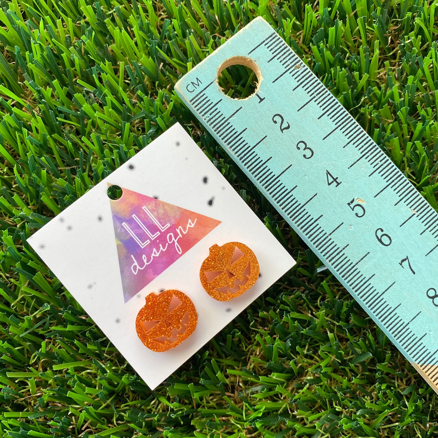 Jack O Lantern Stud Earrings - Orange Glitter Pumpkin Stud Earrings.