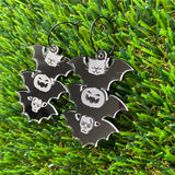 Bat Earrings - Stacked Trio of Spooky Halloween Bats - Hoop Earrings.