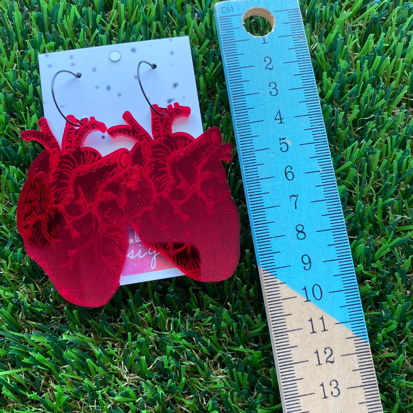 Blood Red Mirror Anatomical Heart Dangle Earrings - Available in 2 Style Options.