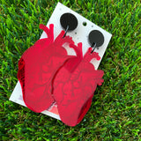 Blood Red Mirror Anatomical Heart Dangle Earrings - Available in 2 Style Options.