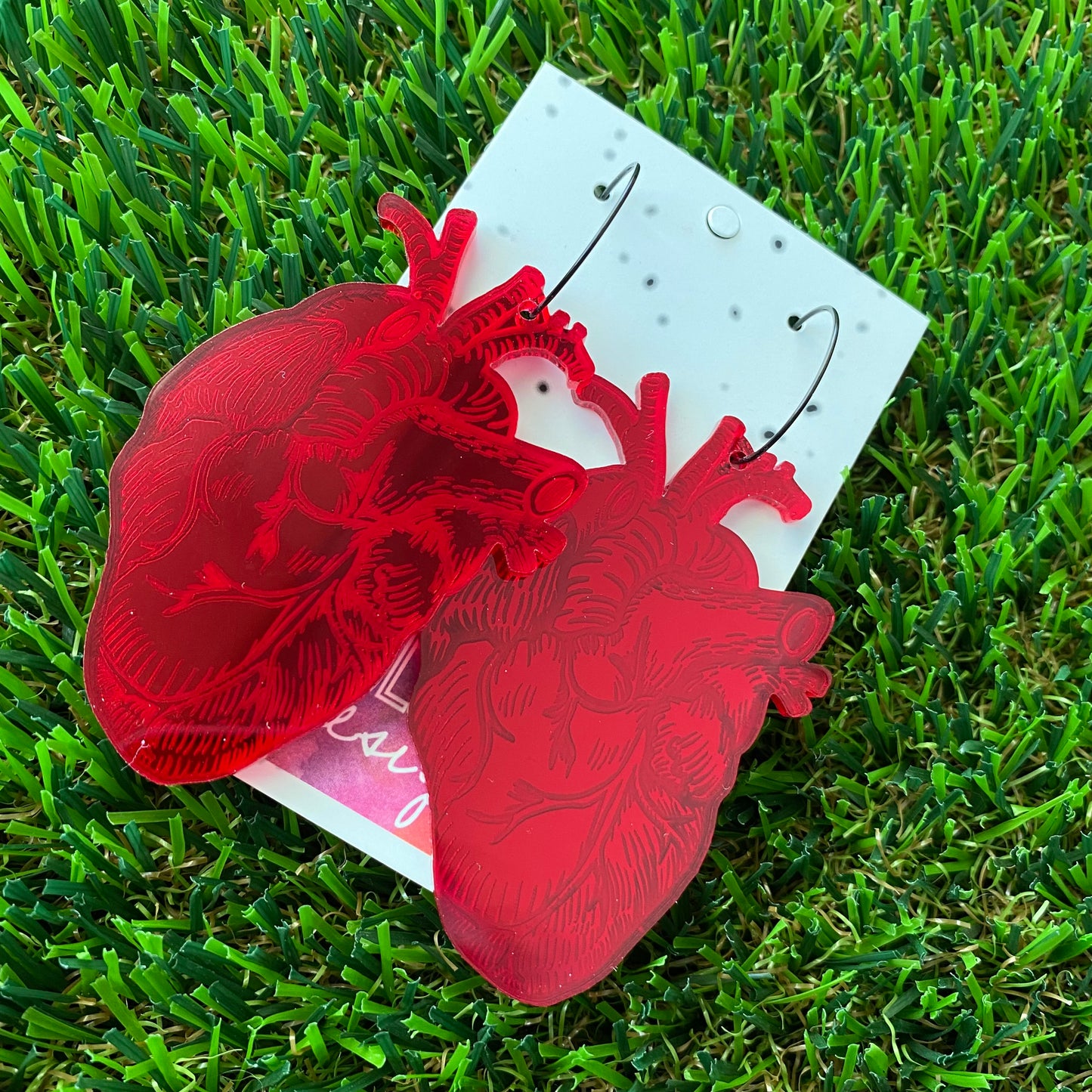 Blood Red Mirror Anatomical Heart Dangle Earrings - Available in 2 Style Options.