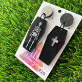Open Casket Coffin Dangle Earrings - Featuring Black Jump Rings and Glitter Black Tops to make them POP!