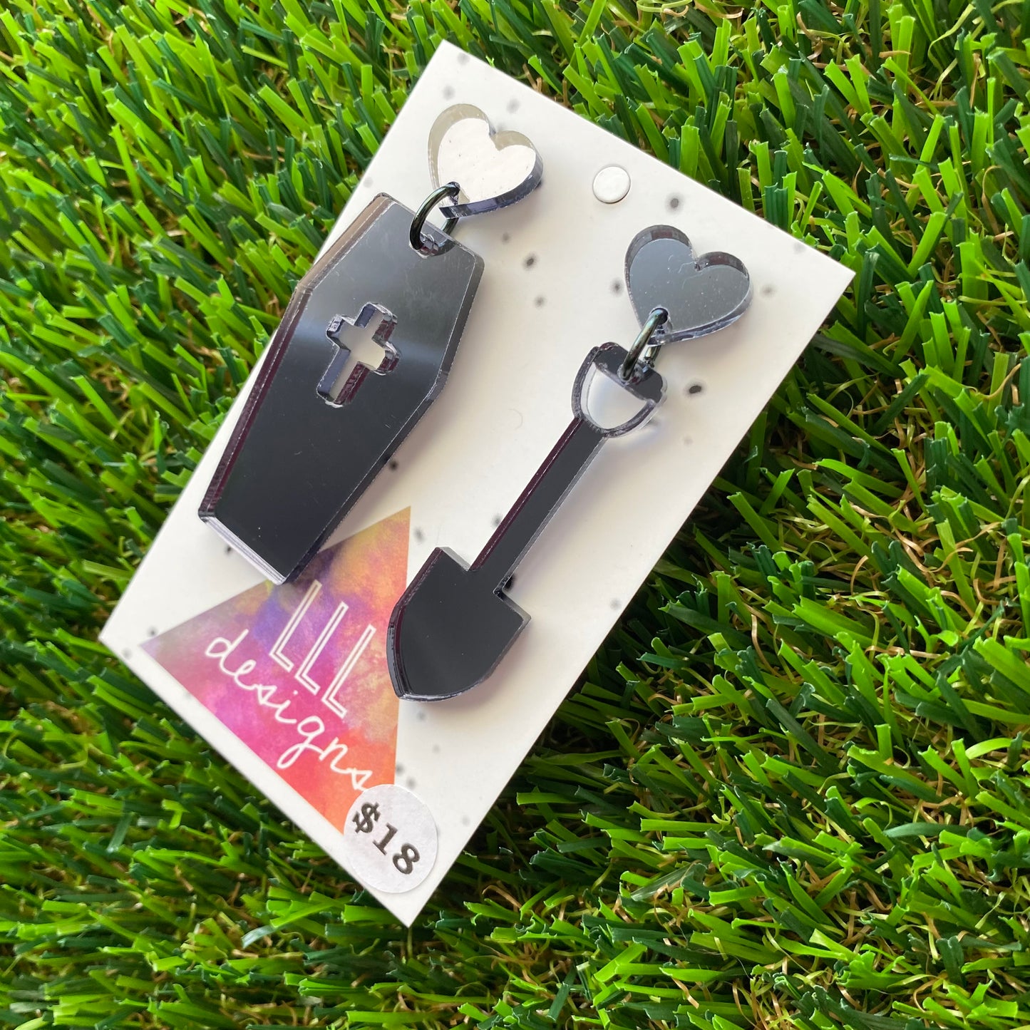 Grave Digger Smoke Mirror Dangle Earrings - Featuring Heart Shaped Tops to make them POP!