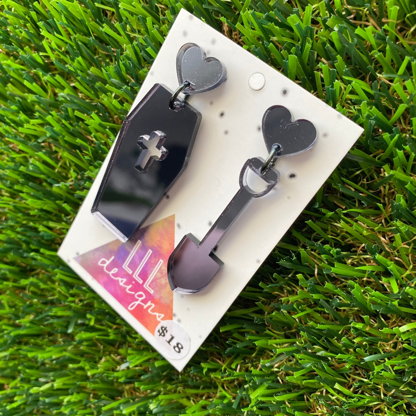Grave Digger Smoke Mirror Dangle Earrings - Featuring Heart Shaped Tops to make them POP!