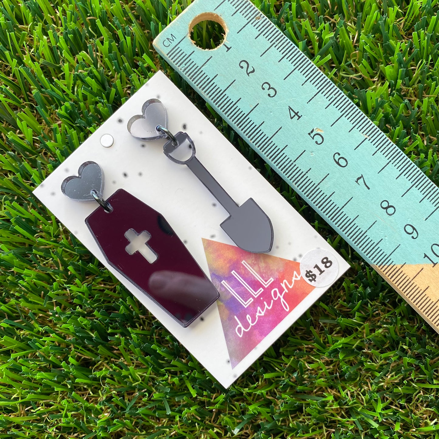 Grave Digger Smoke Mirror Dangle Earrings - Featuring Heart Shaped Tops to make them POP!