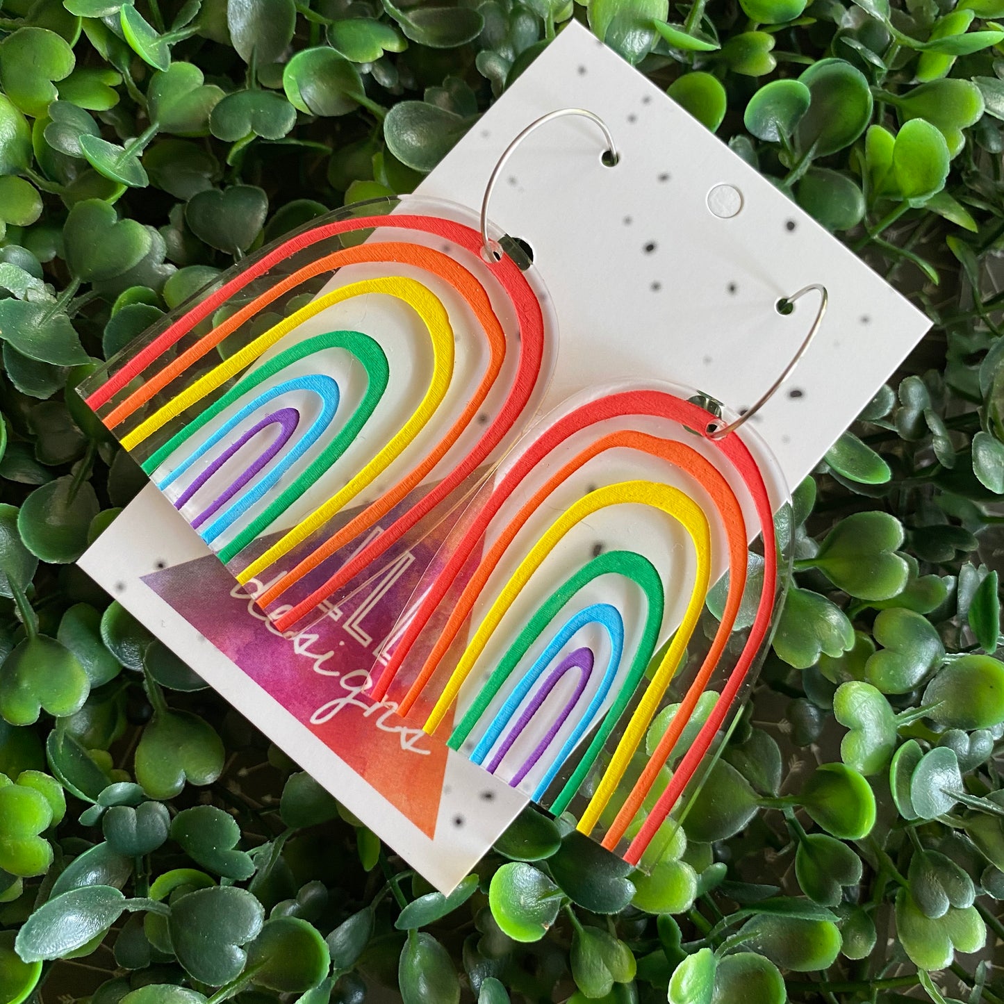 Rainbow Earrings. Fabulous Hand Painted Acrylic Rainbow Hoop Statement Earrings. The Perfect POP of Colour to Brighten any Day!