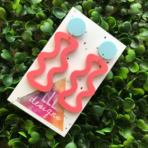 Squiggle Wiggle Dangle Earrings ( in Pink ) Pastel Matte Pink Earrings. Daring Dangles. Life's too short to wear boring Jewellery.