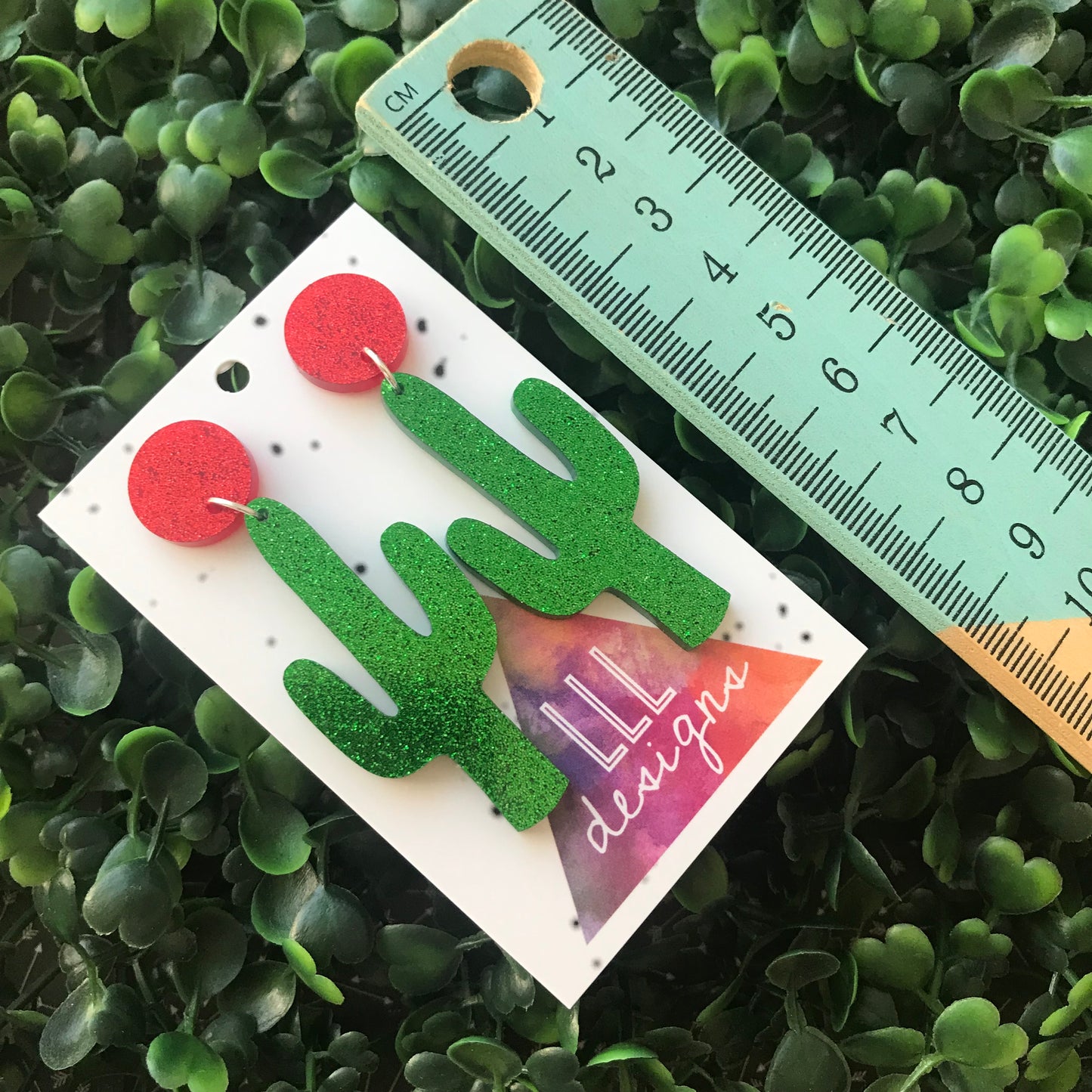 Glitzy Glitter Cactus Statment Dangle Earrings (small)