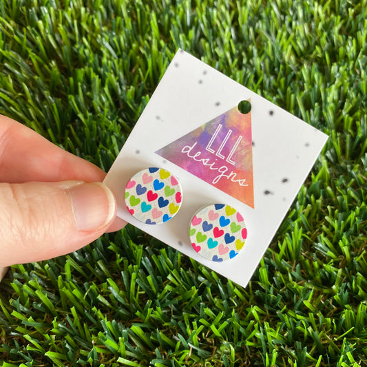 Rainbow Love - Printed Timber Stud Earrings.