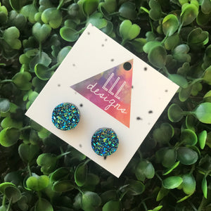 Holographic Blue Faux Druzy Stud Earrings.