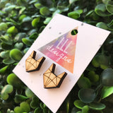 Geometric Fox Head Etched Timber Stud Earrings.